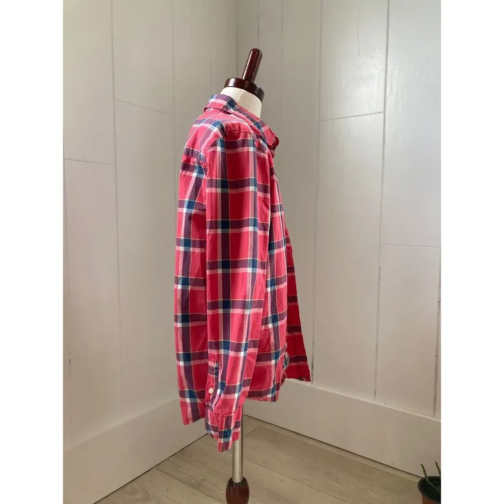 Oshkosh Coral and Blue Plaid Buttondown, Size 12